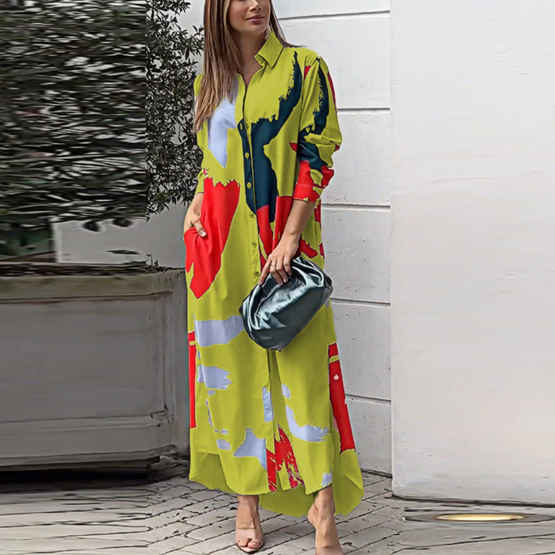 Damen Maxi-Hemdrobe mit buntem Kunstdesign WW