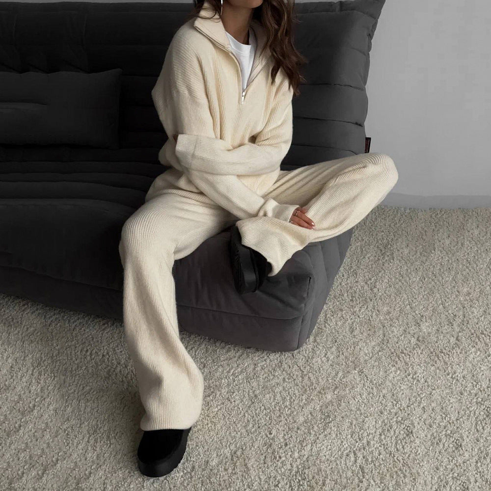 Damen trendiger Oversized Strickpullover mit Zipper und langen Ärmeln WW