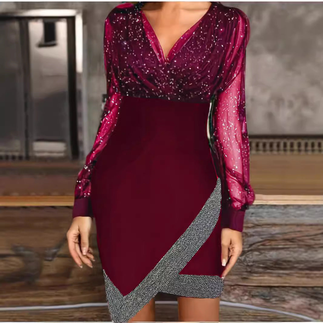 Damen Abendkleid mit glitzernden Details und modernem Wickelschnitt WW