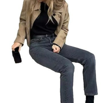 Damen Wildlederimitat Jacke mit Knopfleiste und Taschen WW