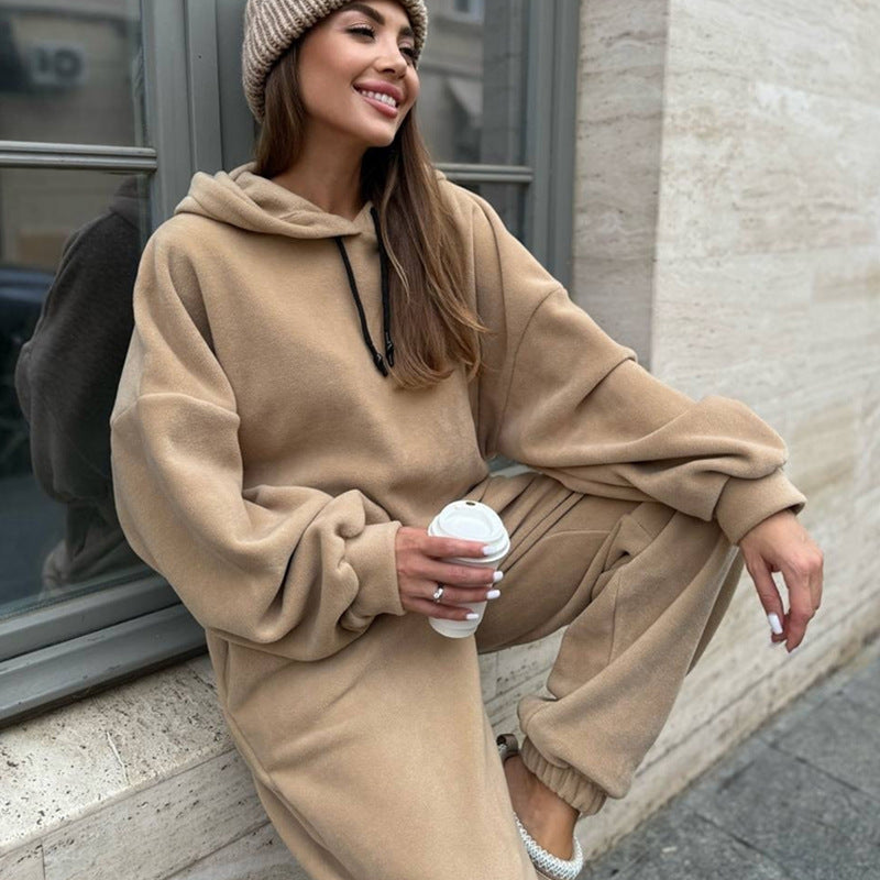 Damen Fleece-Hoodie und Jogginghose-Set mit lockerer Passform WW