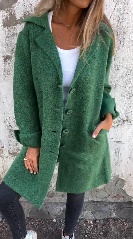 Damen Eleganter Oversize-Wollmantel mit Durchgehender Knopfleiste und Praktischen Taschen WW