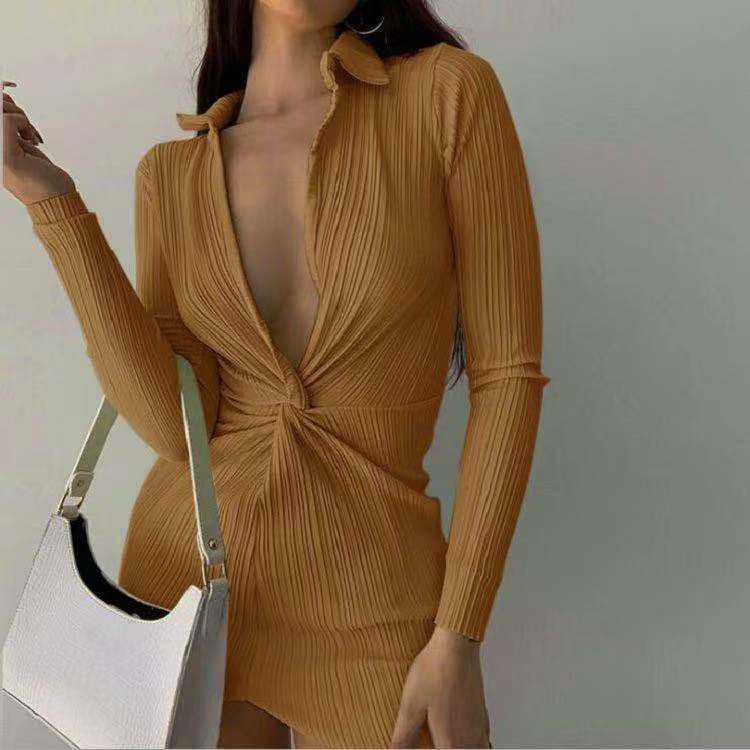 Damen Elegantes Plunge Neck Bodycon Kleid WW
