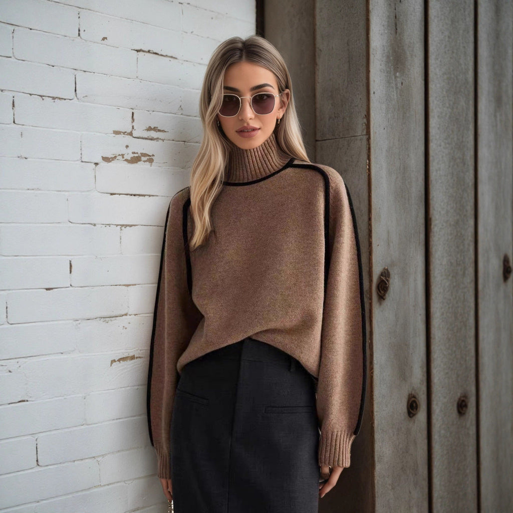 Damen Pullover mit hohem Kragen und Volumenärmeln WW