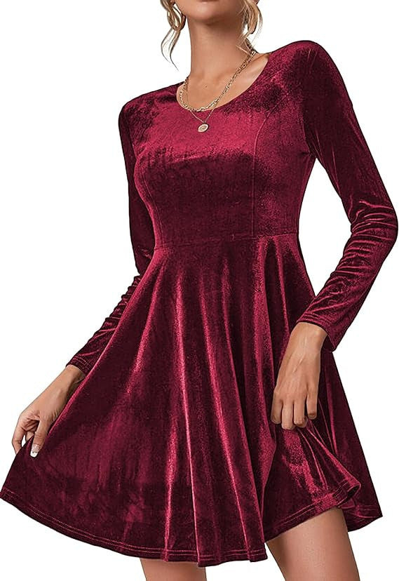 Damen elegantes A-Linien Kleid aus samtigem Material WW