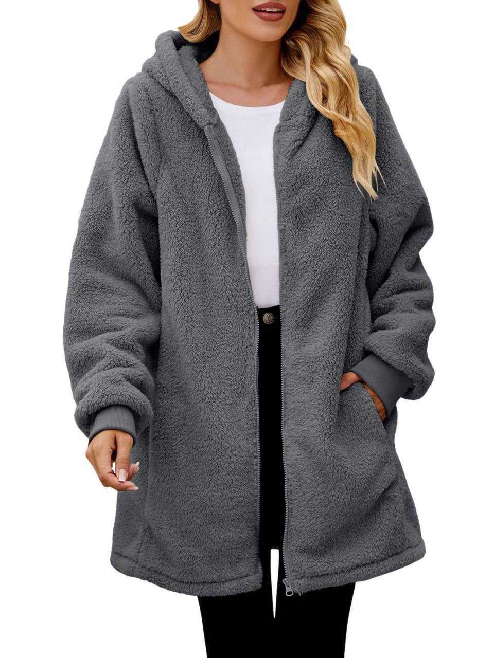 Damen Kuschelige Fleece-Jacke im Oversized-Stil WW