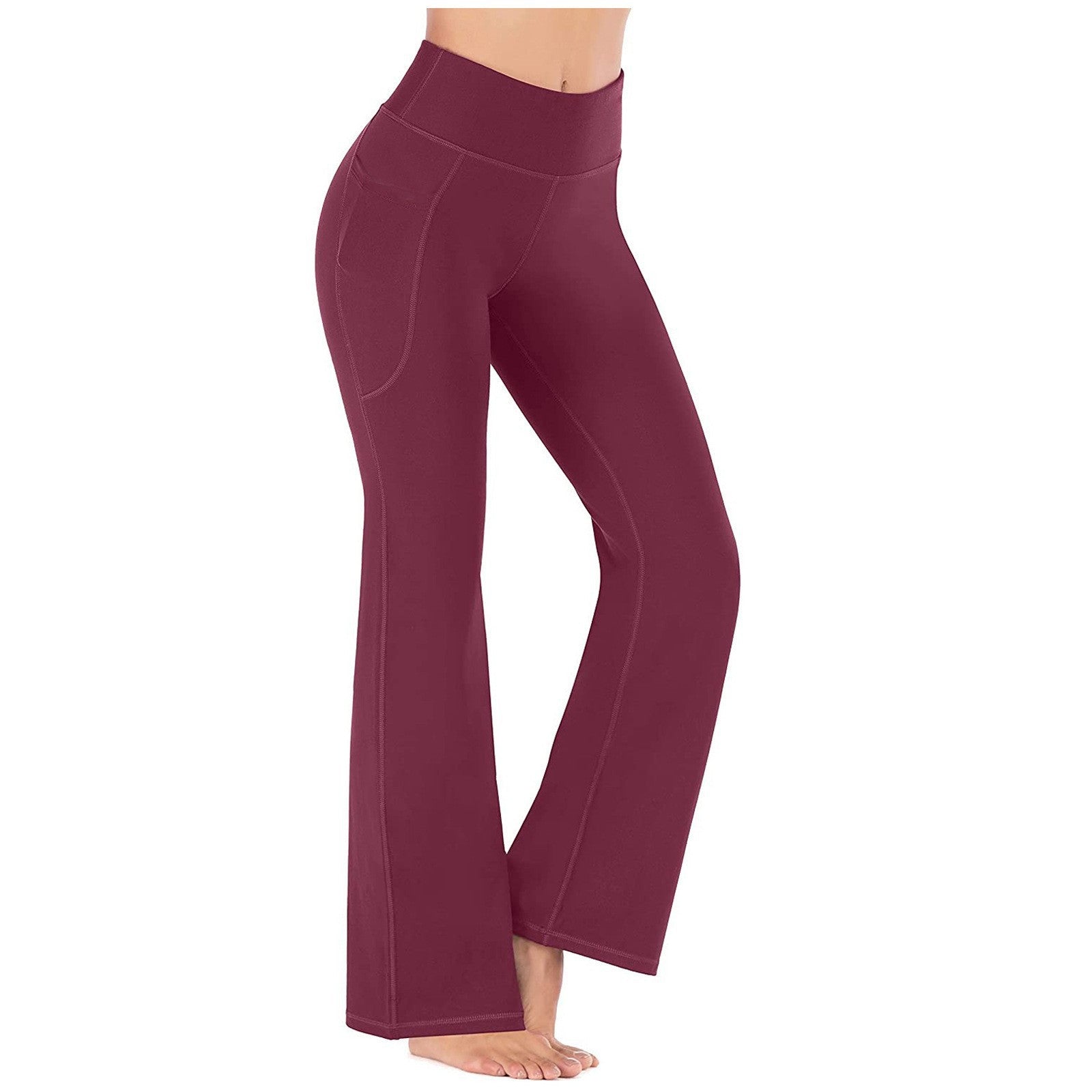 Damen Sportliche Bootcut-Leggings mit hohem Bund und Seitentaschen WW