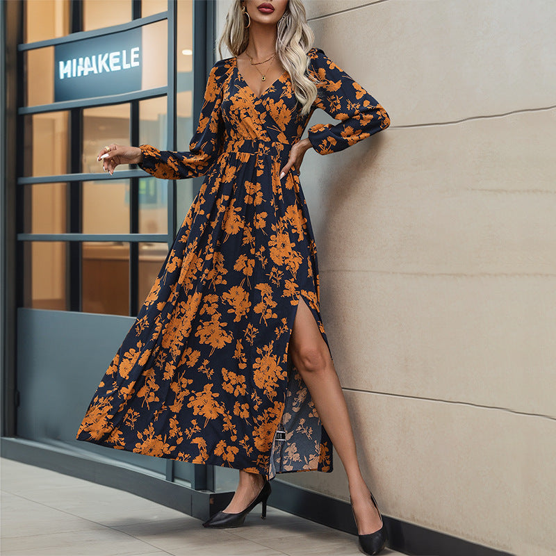 Damen Maxikleid mit floralem V-Ausschnitt und eleganten Volants WW