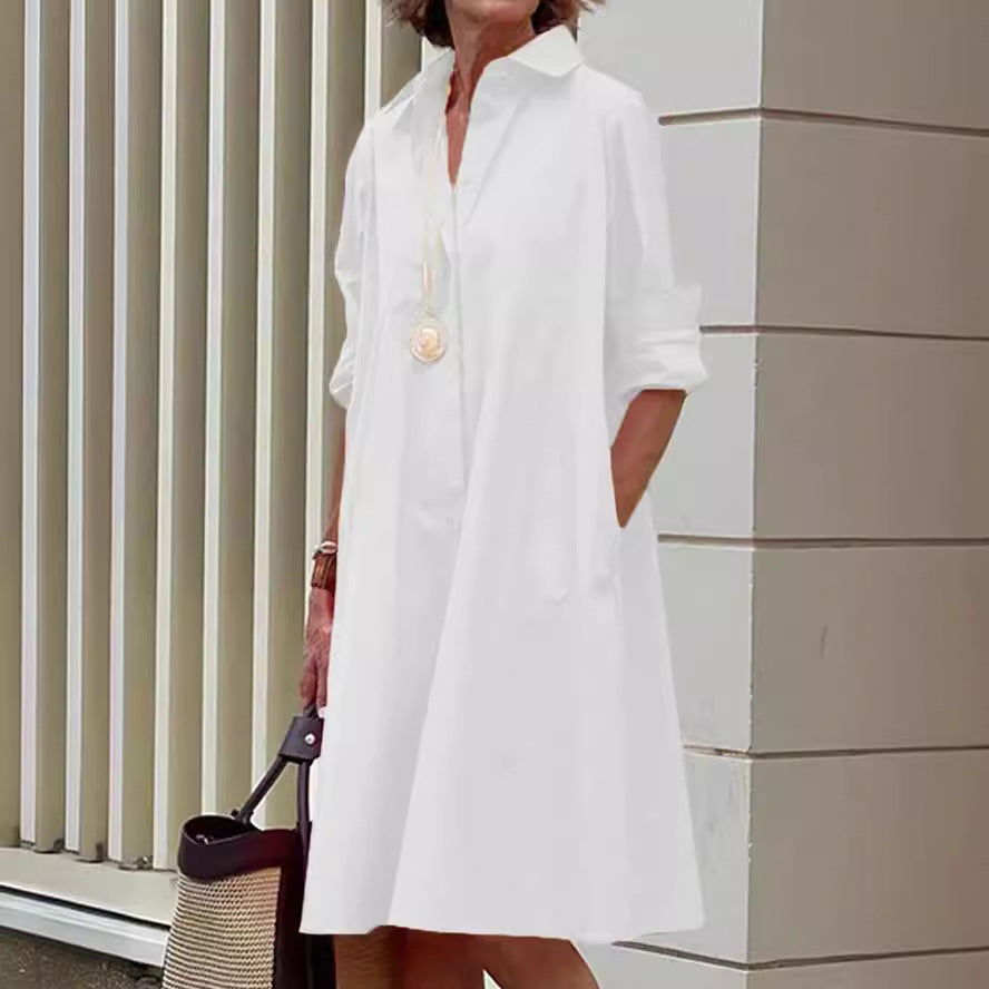 Damen modisches Oversized Hemdkleid mit hohem Kragen WW
