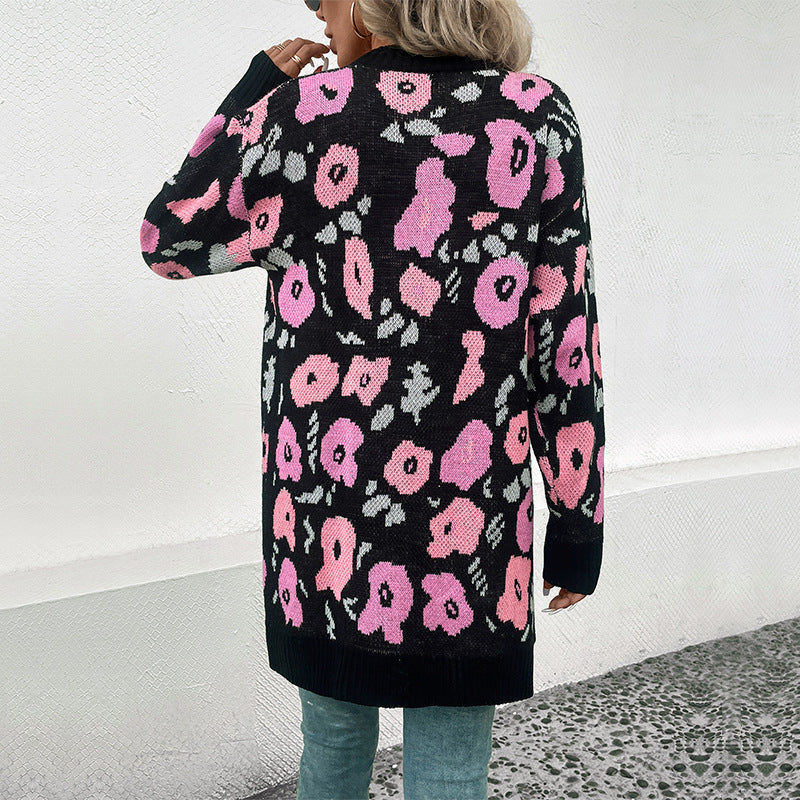 Damen Strickjacke mit floralem Muster und offenem Schnitt WW