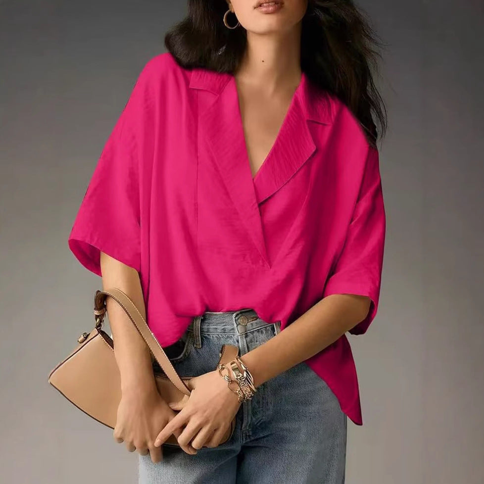 Damen lässige Oversize-Bluse mit modernem Schnitt und V-Ausschnitt WW