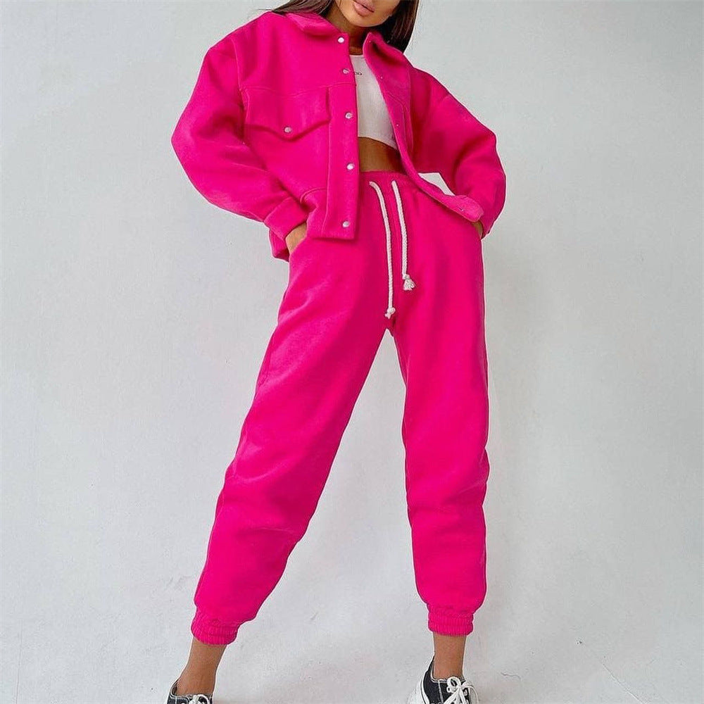 Damen lässiges Fleece-Set mit praktischer Jacke und bequemen Jogginghosen WW