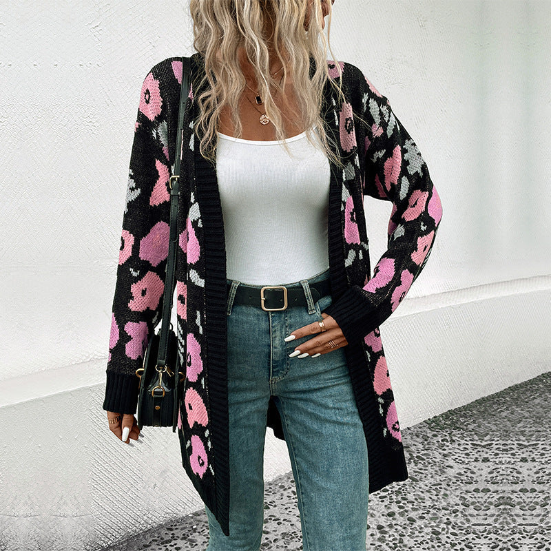 Damen Strickjacke mit floralem Muster und offenem Schnitt WW