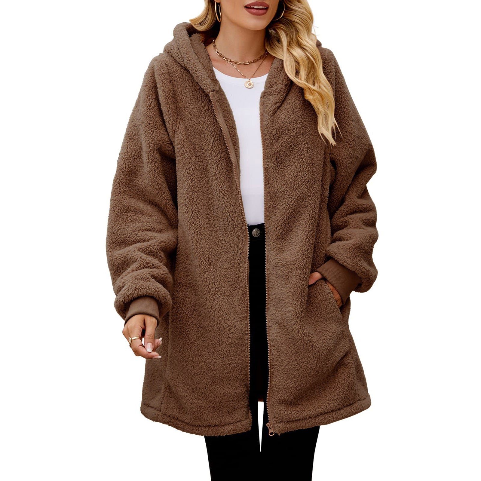 Damen Kuschelige Fleece-Jacke im Oversized-Stil WW