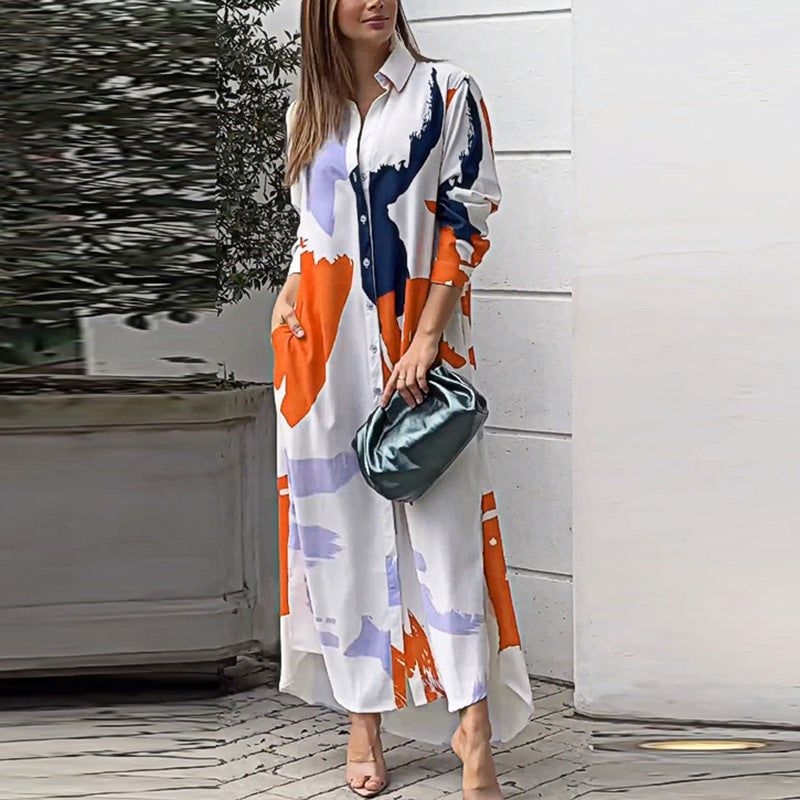 Damen Maxi-Hemdrobe mit buntem Kunstdesign WW