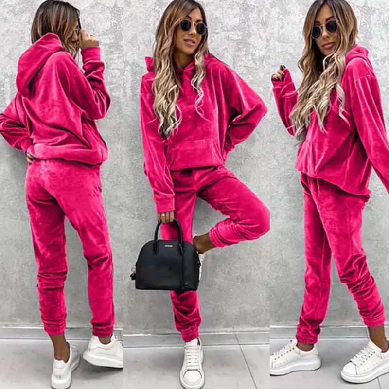 Damen kuscheliges Fleece-Set mit oversized Hoodie und bequemen Jogginghosen WW