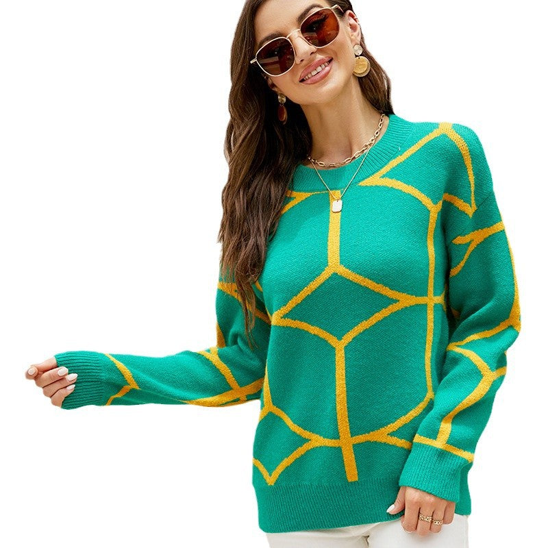 Damen strukturiertes Pullover mit geometrischem Muster und lässigem Schnitt WW