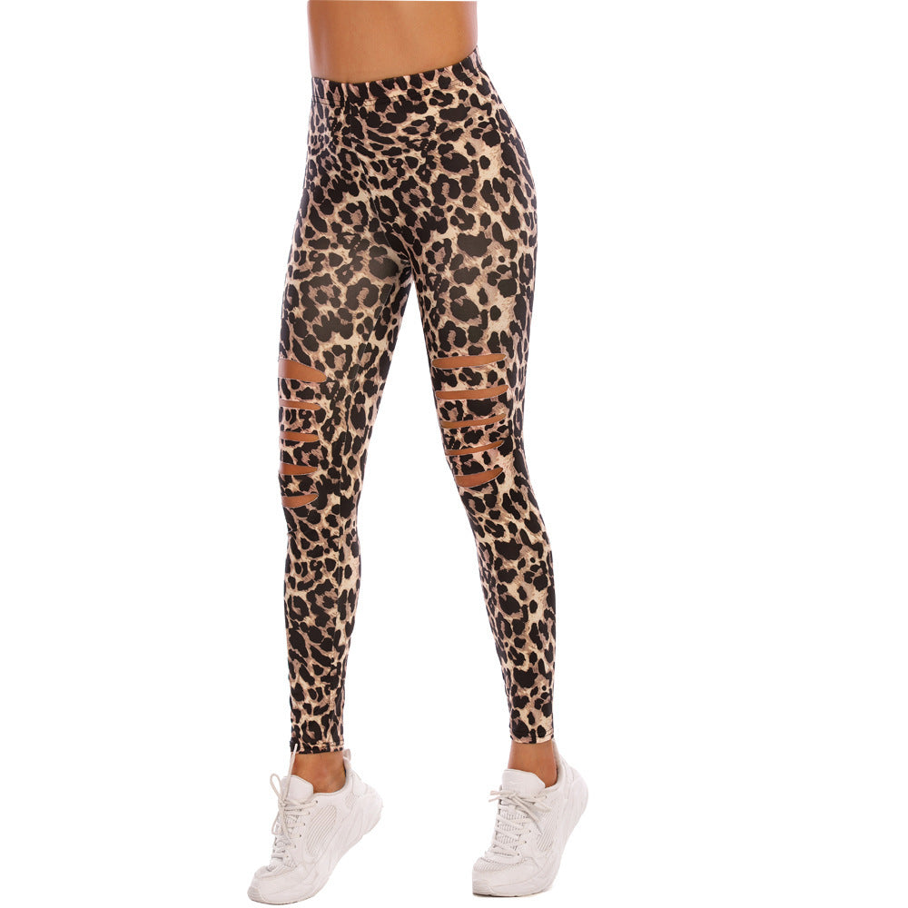 Damen Modische Leggings mit Cut-Outs im Leopardenmuster WW