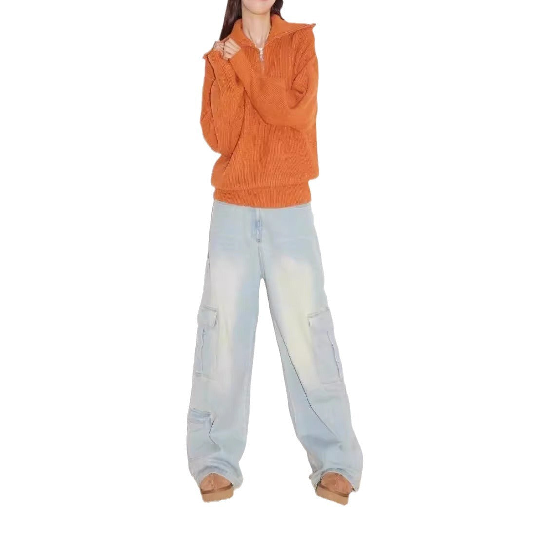 Damen gemütlicher Pullover mit hohem Kragen und Reißverschluss WW