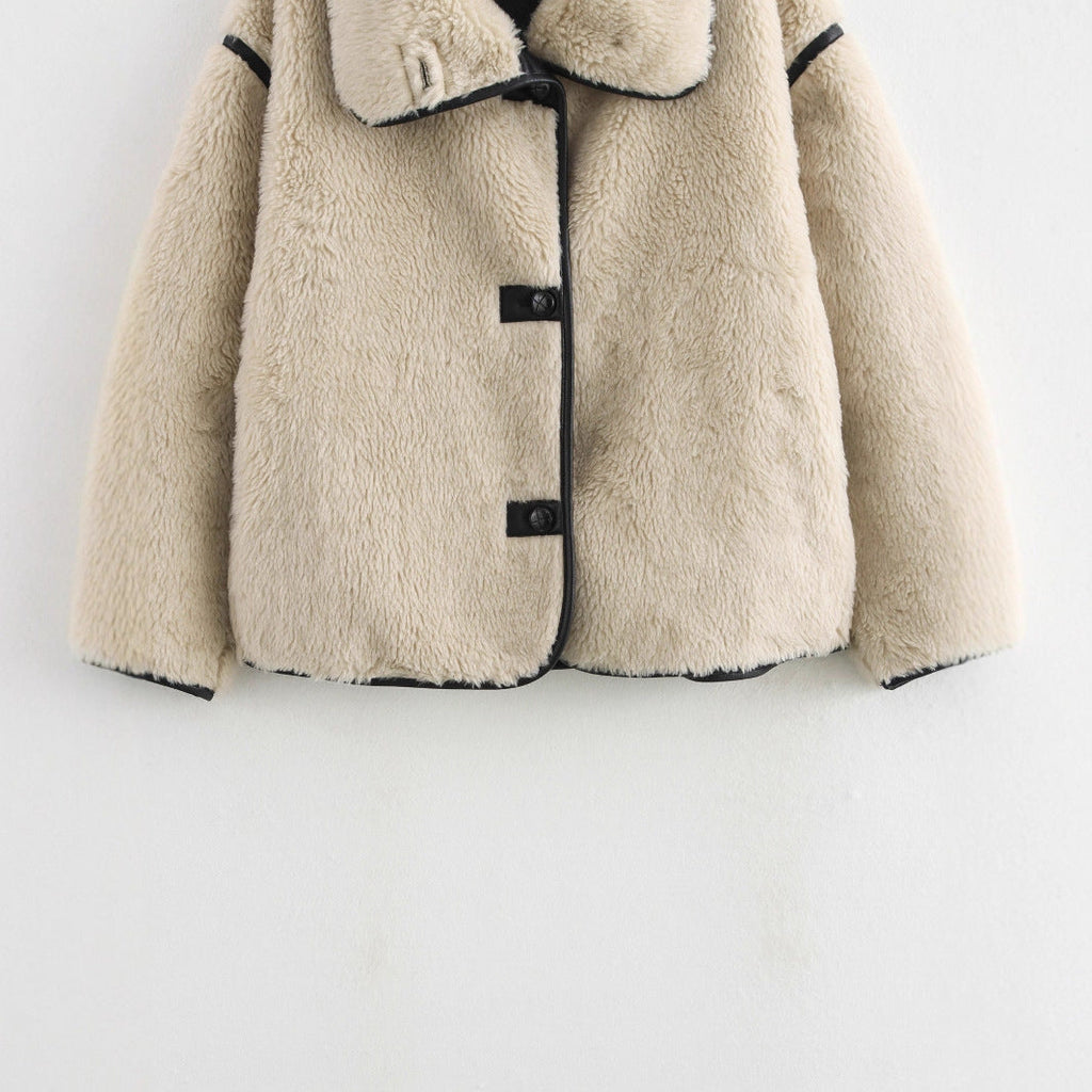 Damen kuschelige Teddyjacke mit modernem Schnitt und großen Taschen WW