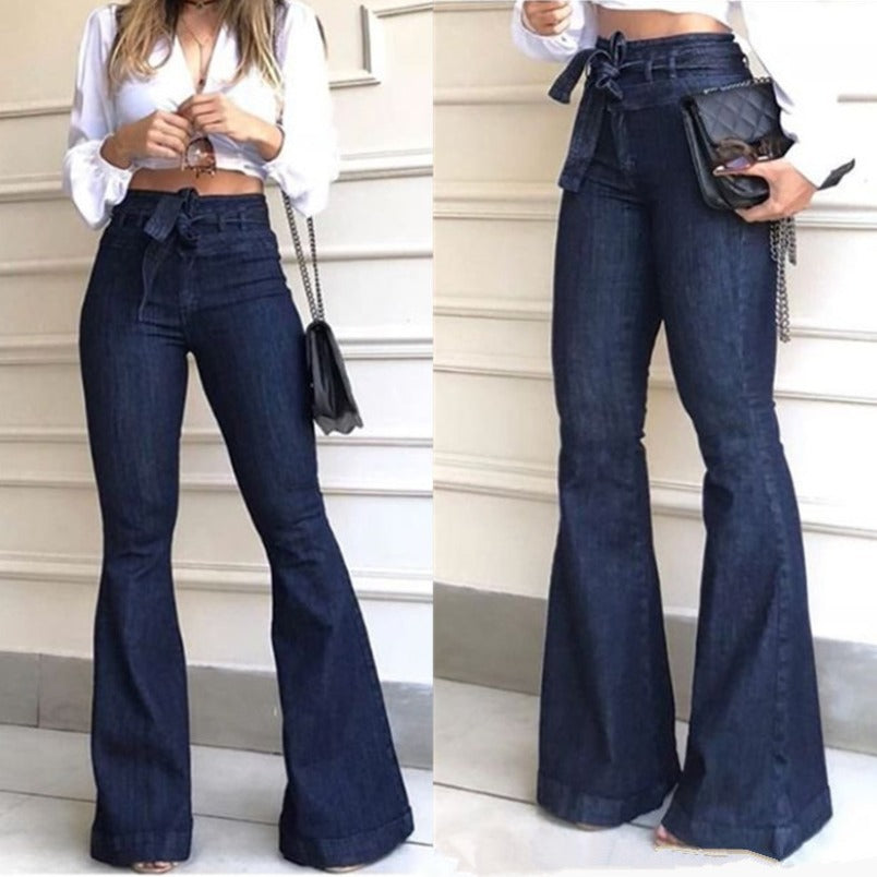 Damen Schlagjeans mit hoch tailliertem Bund WW
