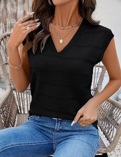 Damen ärmelloses Stricktop mit V-Ausschnitt und strukturiertem Design WW