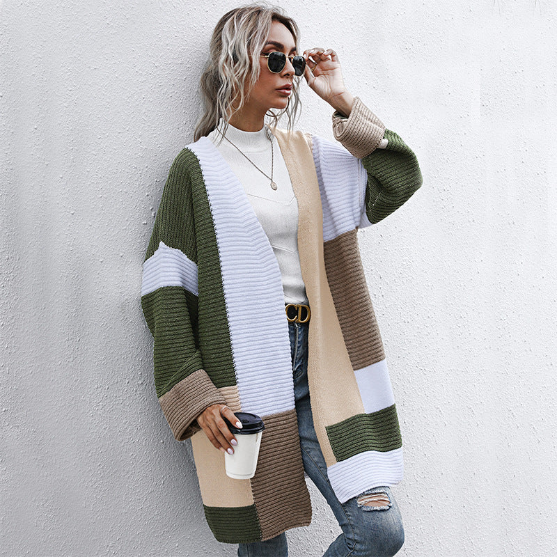 Damen modische Cardigan mit blockfarbigen Mustern und lässigem Schnitt WW