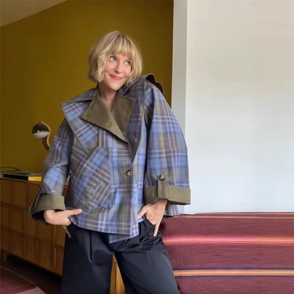 Damen Modische Jacke mit außergewöhnlichem Kragen und einzigartigem Design WW