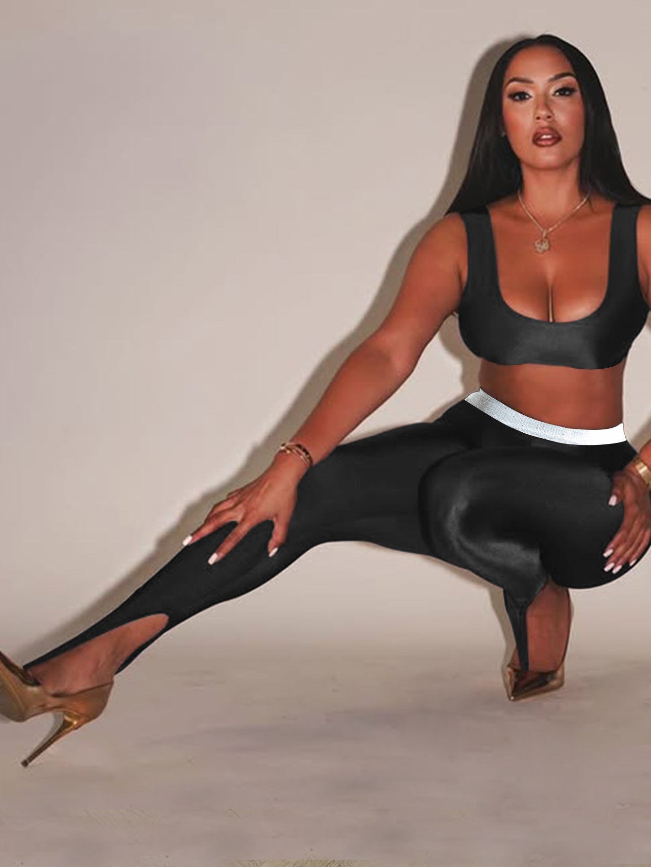 Damen Leggings mit stilvollen Cut-Outs und elastischem Komfortbund WW