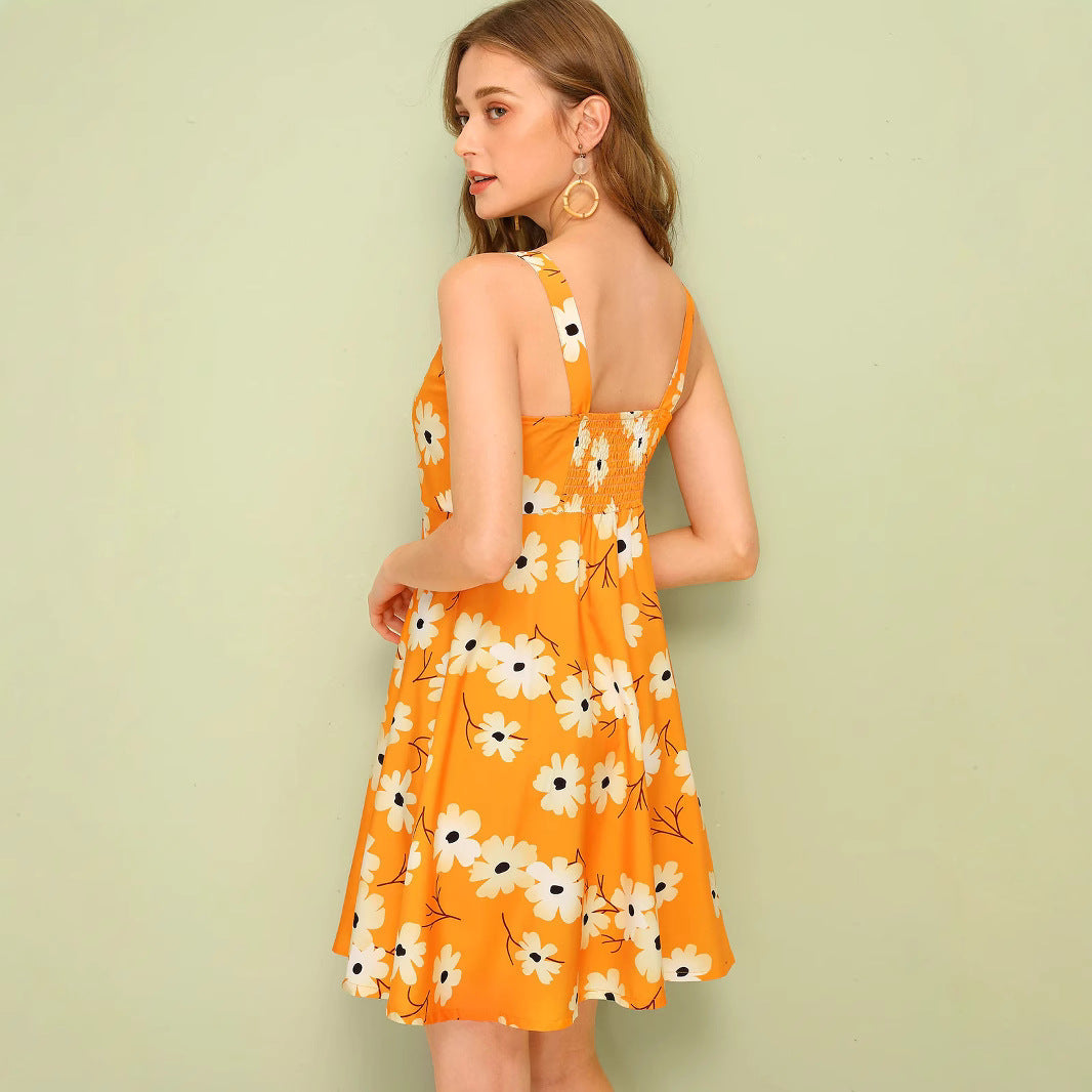 Damen Sommerkleid mit Blumenmuster und Knopfleiste WW