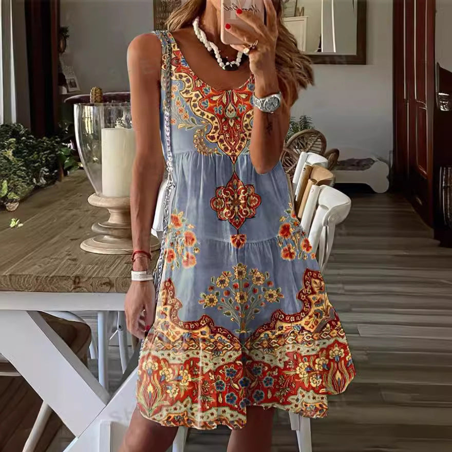 Damen Freizeitkleid mit verspieltem Druck und fließendem Schnitt WW