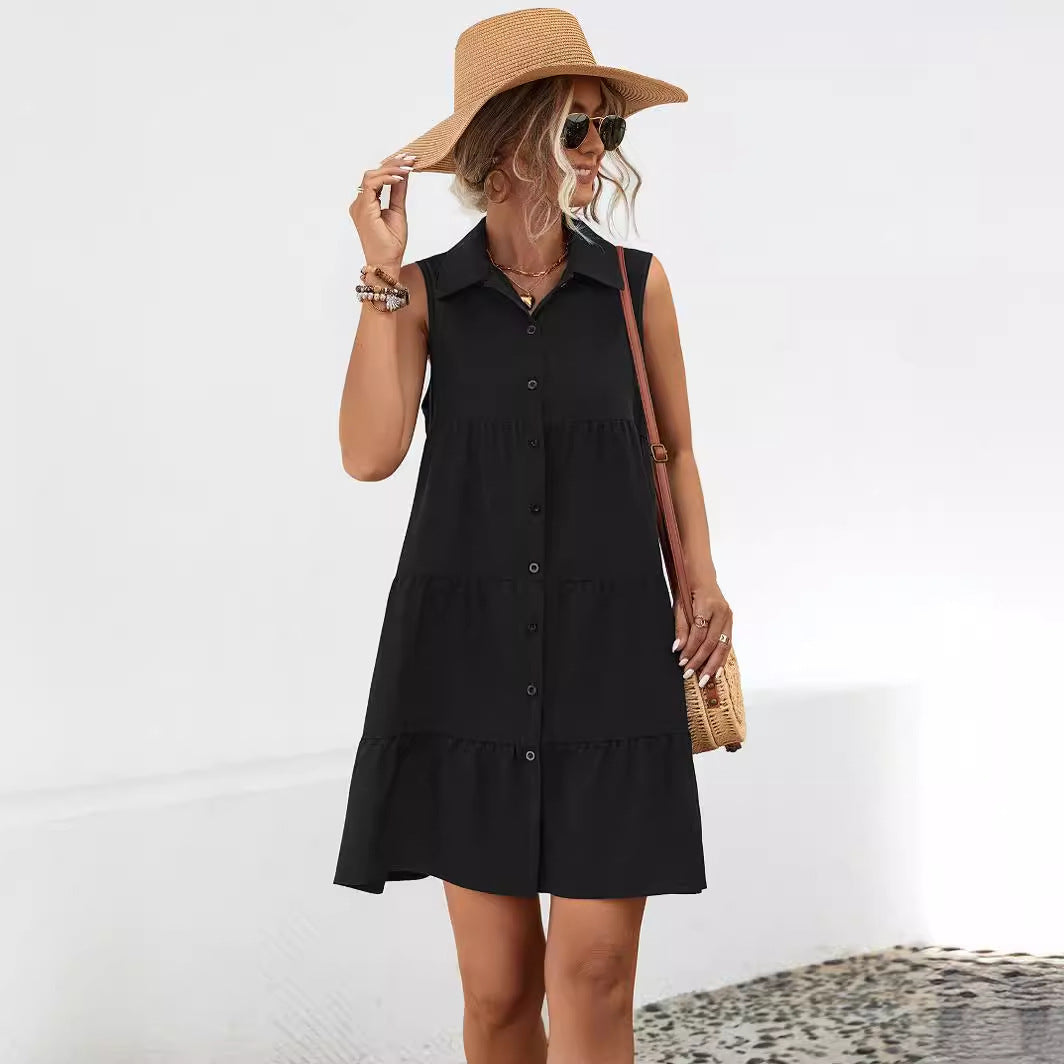 Damen A-Linien Kleid mit Knopfleiste und schwingendem Rock WW