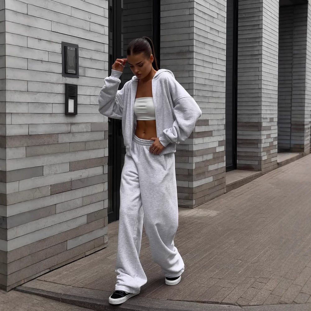 Damen lässiges Kapuzensweatshirt und weite Jogginghose-Set WW