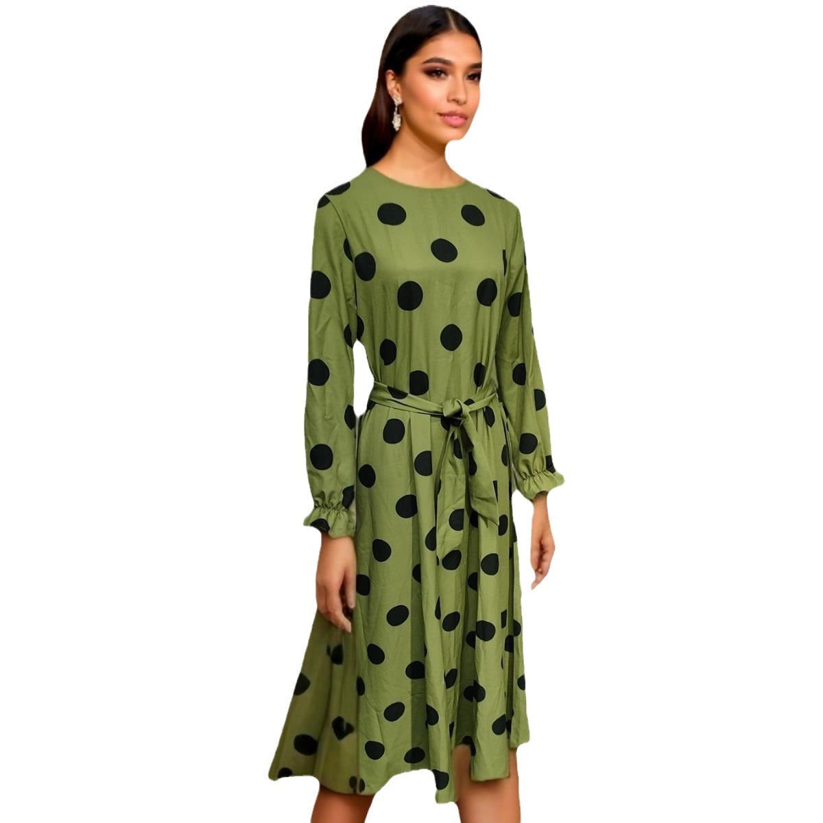 Damen Maxi-Kleid mit asymmetrischem Saum und elegantem Punktmuster WW