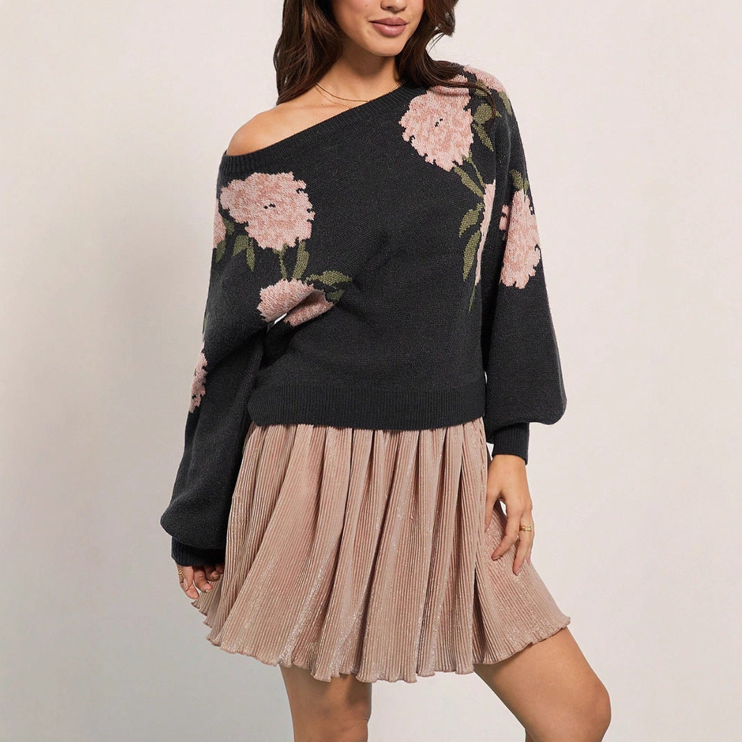 Damen Pullover mit floralem Muster und lässigem Schnitt WW