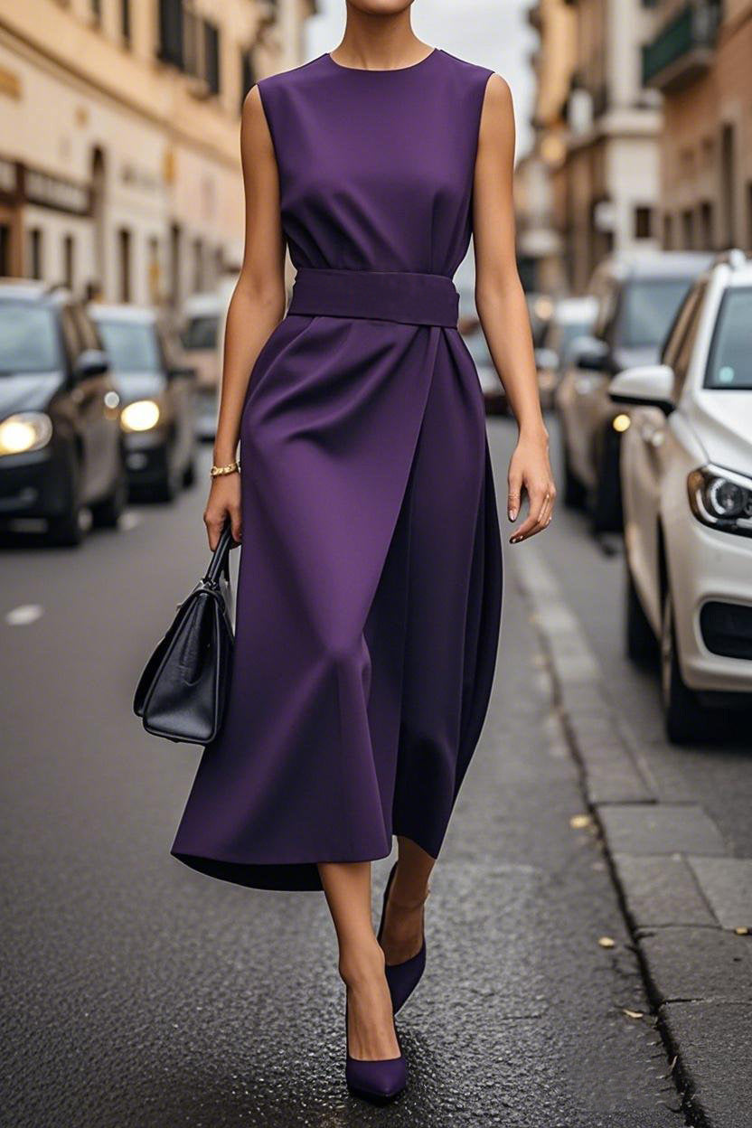 Damen gehobenes Maxi-Kleid mit elegantem Taillengürtel und fließendem Schnitt WW