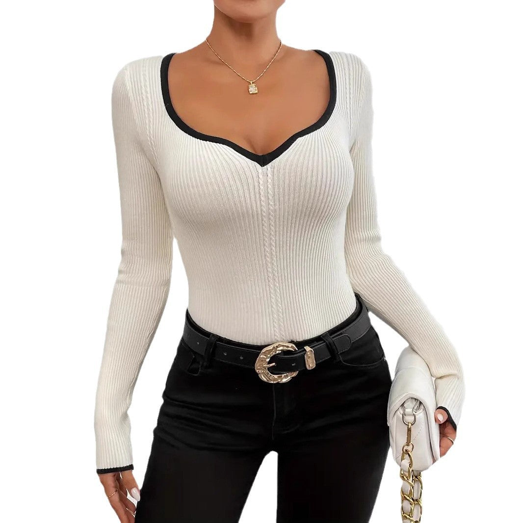Damen Langarm-Body mit V-Ausschnitt und strukturiertem Design WW