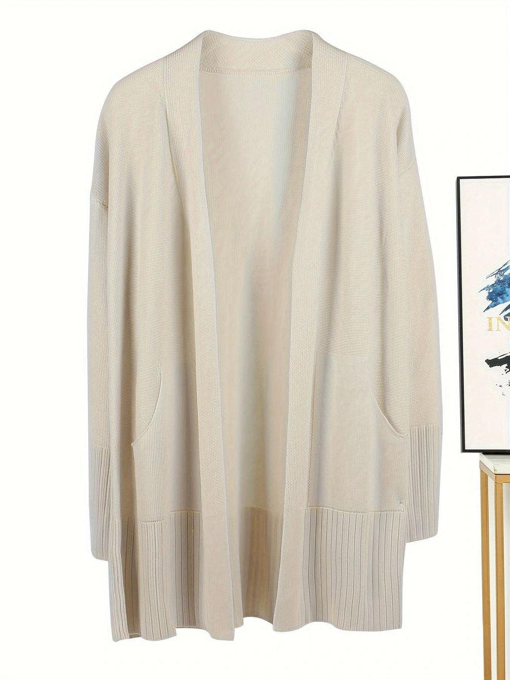 Damen lässiger Strickcardigan mit offenen Vorderteilen und praktischen Taschen WW