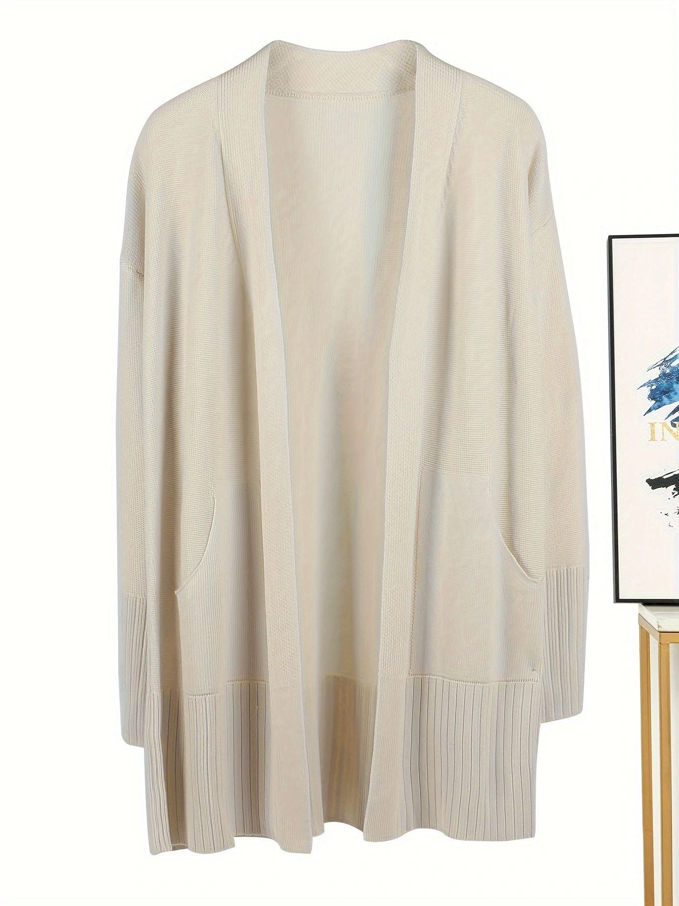 Damen lässiger Strickcardigan mit offenen Vorderteilen und praktischen Taschen WW