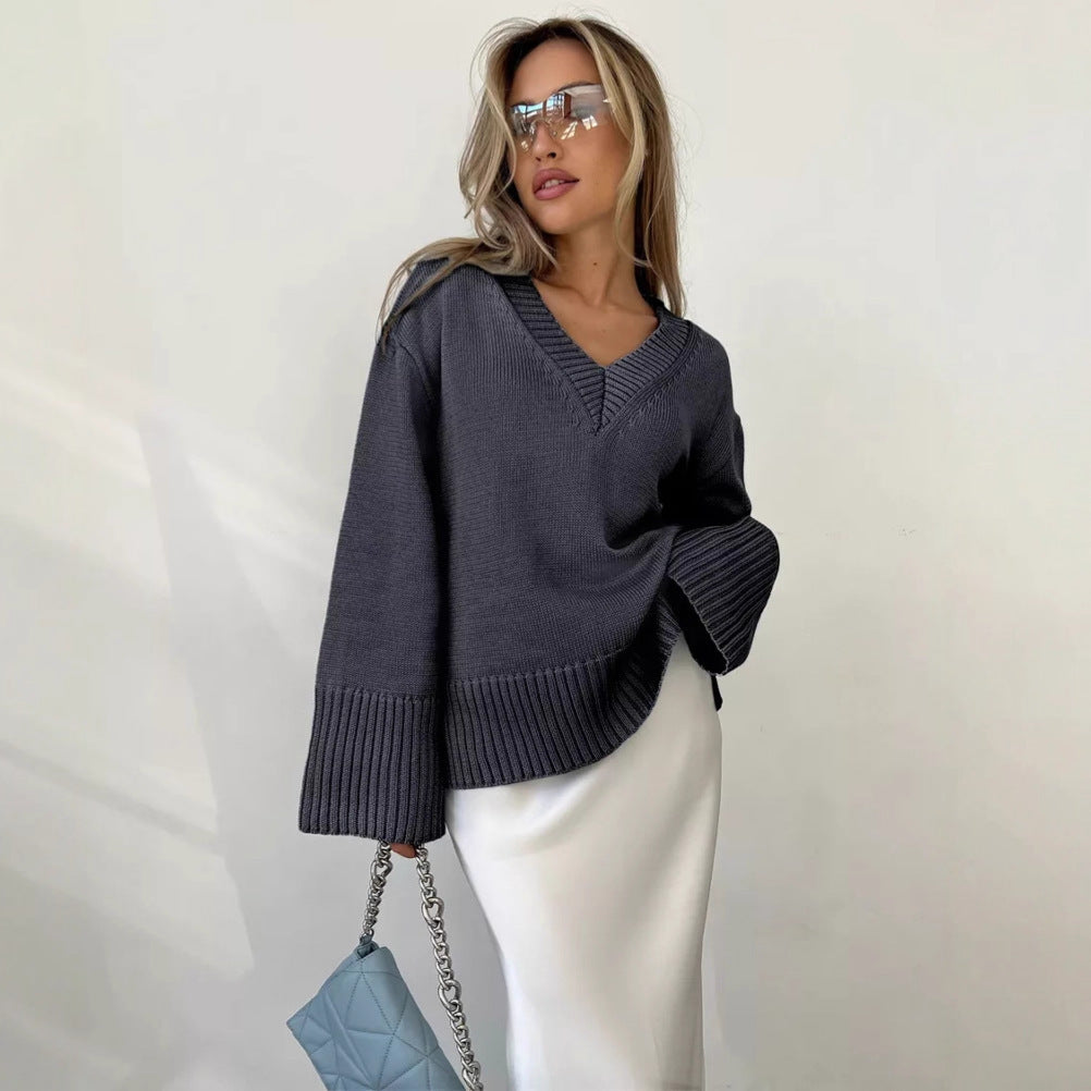 Damen eleganter V-Ausschnitt Pullover aus weicher Baumwolle WW