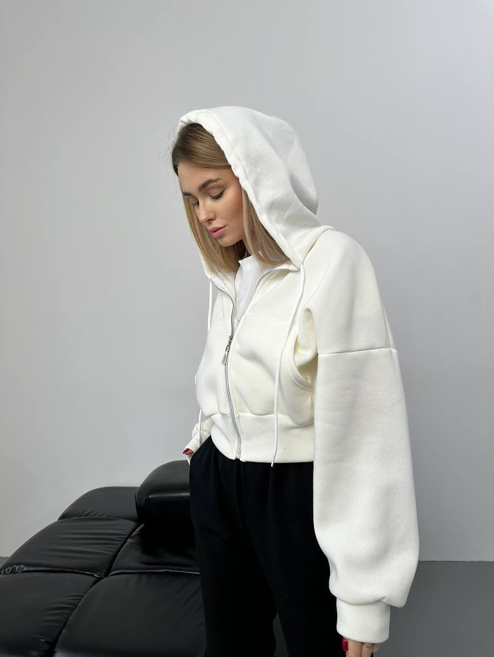 Damen oversized Kapuzenjacke mit hochwertigem Reißverschluss WW