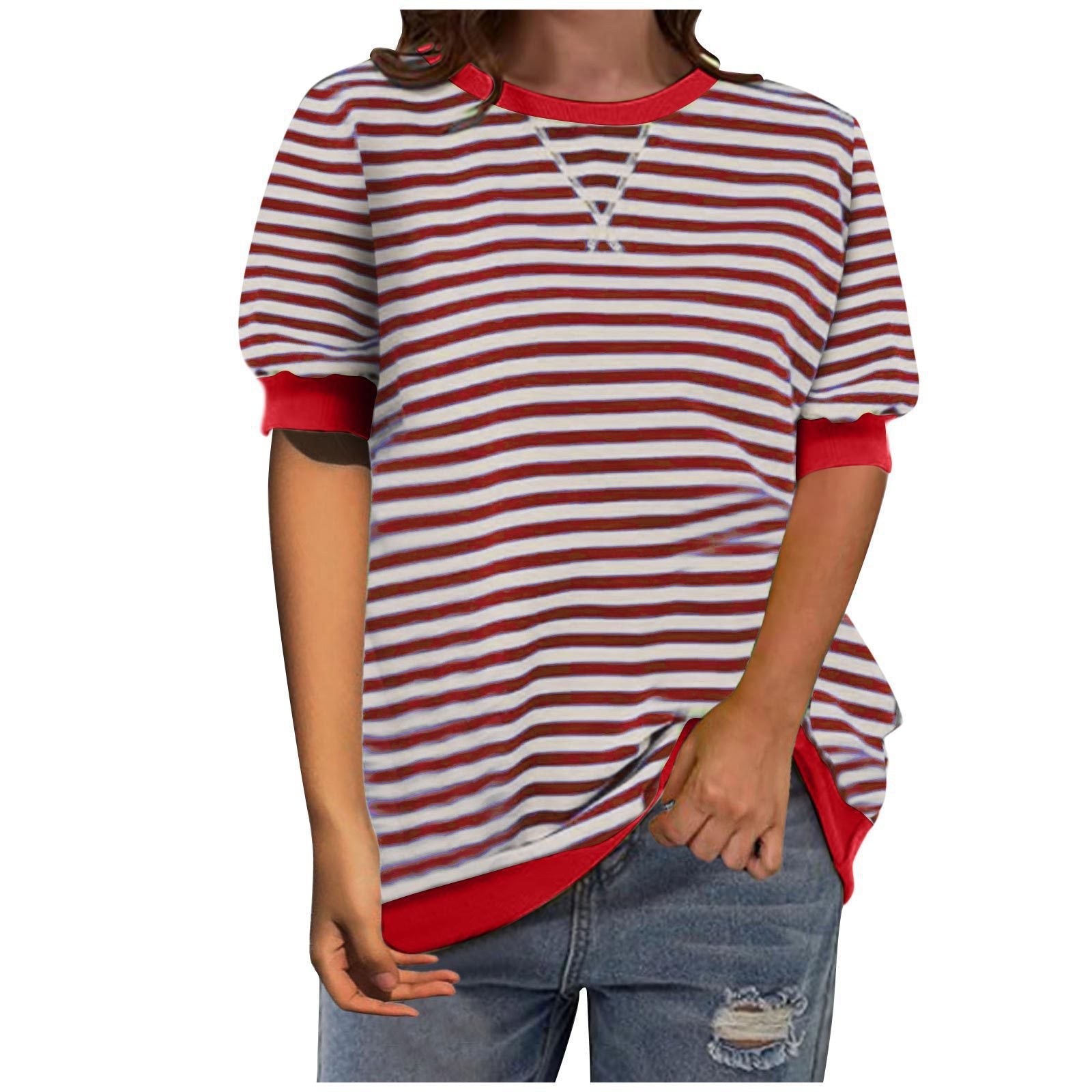 Damen Modisches Streifenshirt mit lässigem Schnitt WW
