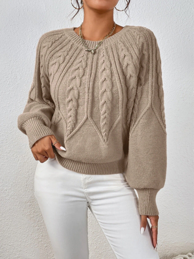 Damen Strickpullover mit Zopfmuster und weitem Schnitt WW