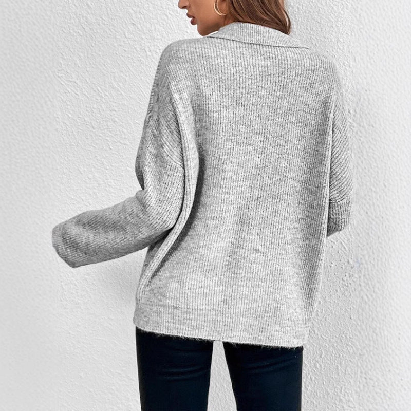 Damen Pullover mit Magnetverschluss und modischem Rippenstrick WW