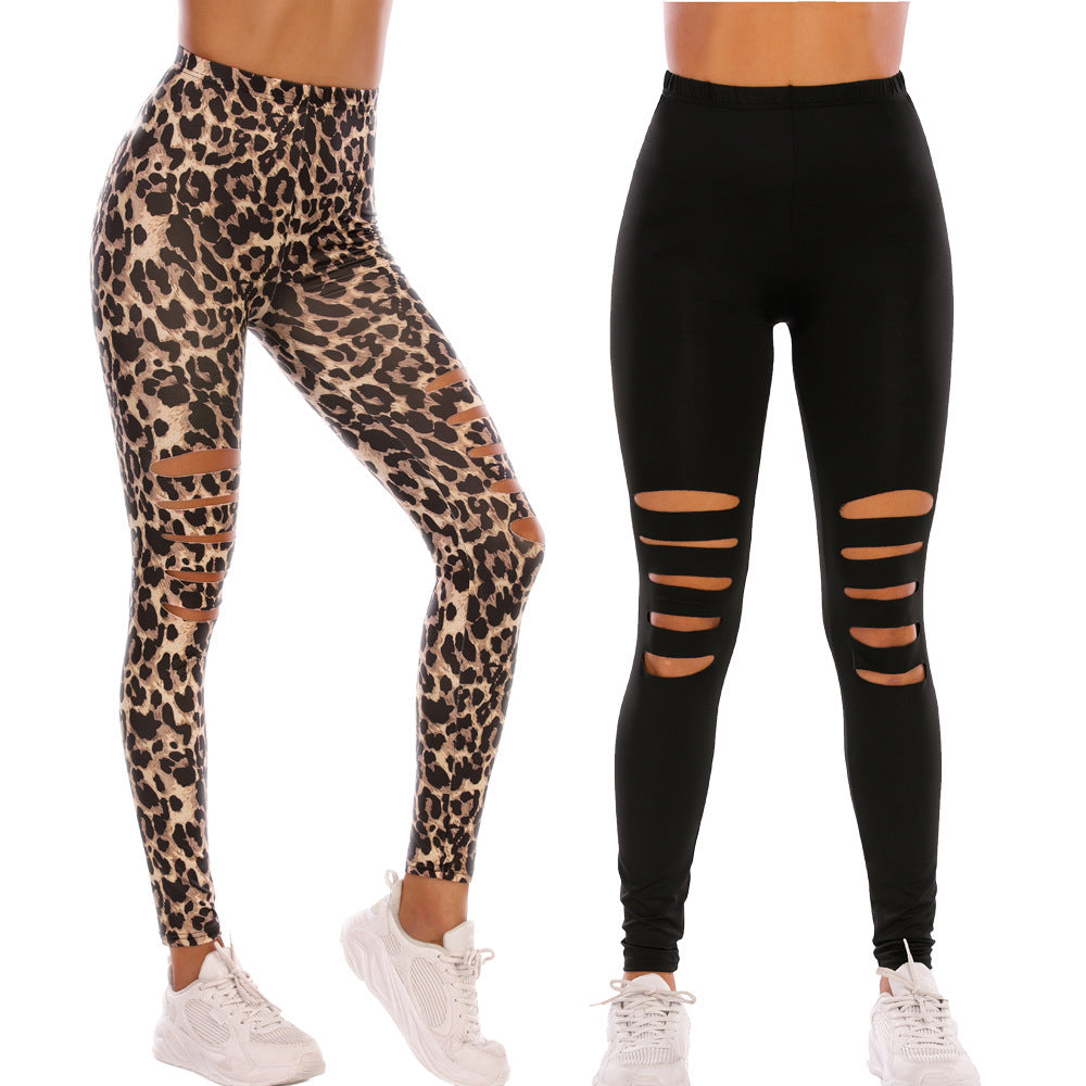 Damen Modische Leggings mit Cut-Outs im Leopardenmuster WW