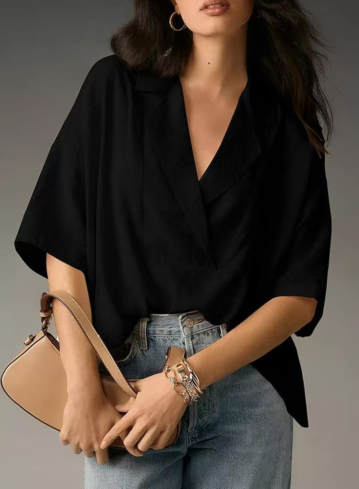 Damen lässige Oversize-Bluse mit modernem Schnitt und V-Ausschnitt WW