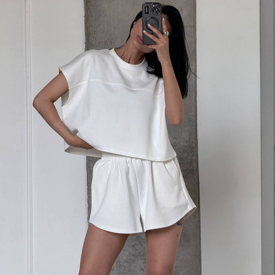 Damen Sportliches Kurzarm-Oberteil und Shorts-Set WW