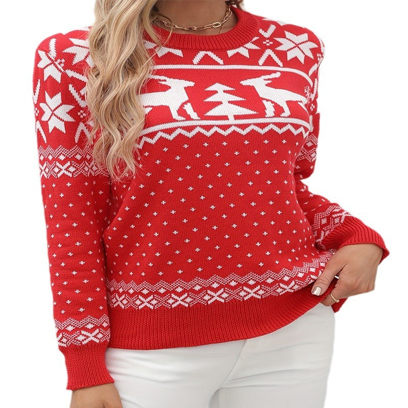 Damen Weihnachts-Pullover mit inuitiven Motiven und Rundhalsausschnitt WW
