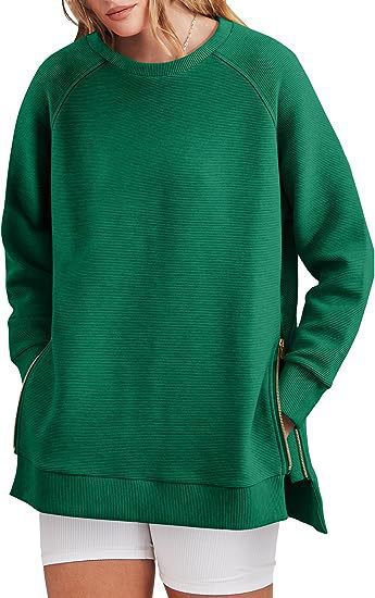 Damen lässiger Sweatshirt mit Seitentaschen und Reißverschluss WW