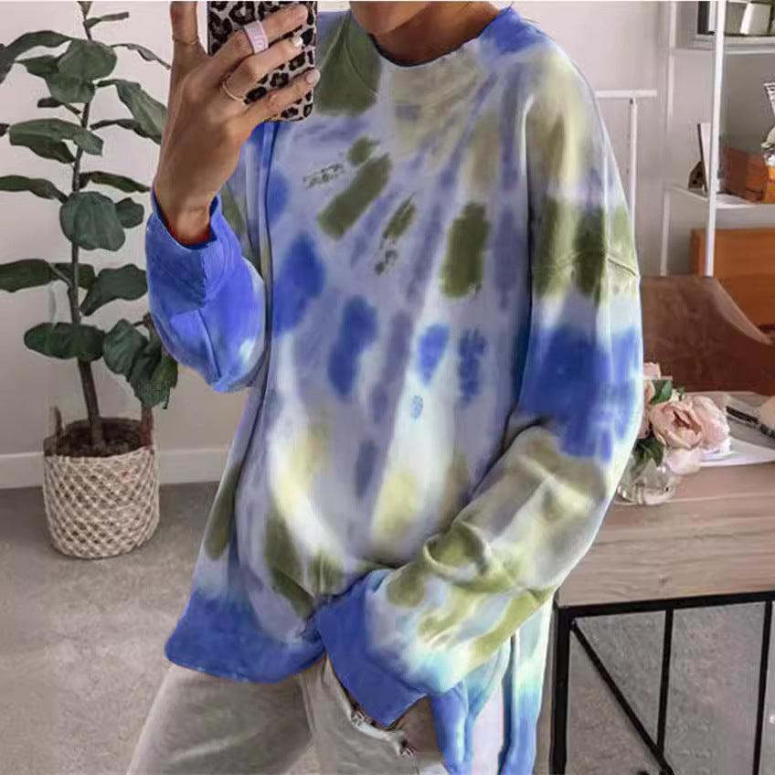 Damen stylishes Batik-Sweatshirt mit lockerer Passform und Rundhalsausschnitt WW